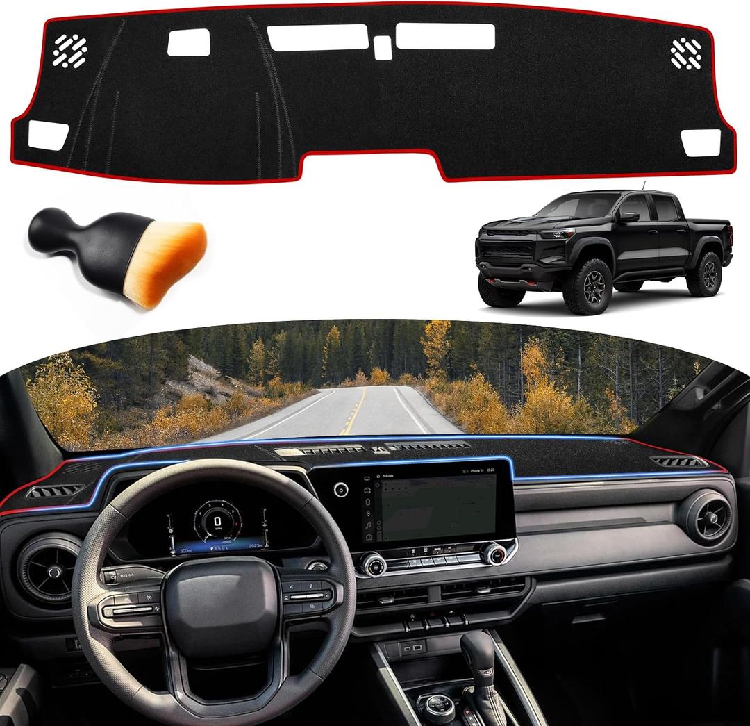 Dash Cover for Chevy Chevrolet Colorado/GMC Canyon 2023-2025 2026 Dashboard Cover Mat Non-Slip Center Console Protector Mat Sunshade (Red Trim)