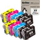 BeOne Remanufactured Ink Cartridge Replacement for Epson 69 T069 to Use with Stylus NX100 NX110 NX215 NX300 NX400 NX415 NX510 NX515 Workforce 30 40 310 500 600 610 615 (10-Pack: 4BK, 2C, 2M, 2Y)