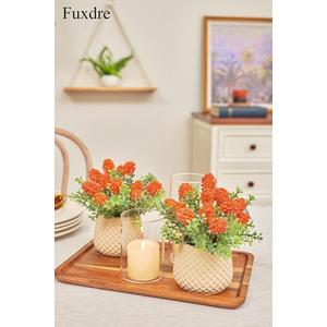 Fuxdre Fake Plants Small with 2 Pack, The Goleden Ball Flower for Bathroom Shelf Decor, Decorative Plants for Home Living Room Office Bedroom Table Tray Shelve Farmhouse Decor Indoor(Orange)