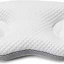 Pillow - Facial Sleep-Wrinkle Prevention Device, Patented Ear-Recess Design, Designed for Side and Stomach Sleepers, Double Sided, Cooling Gel, Tencel - The New Age Fiber casing