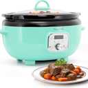 MegaChef 6.9 Quart Oval Electric Slow Cooker, Removable Ceramic Pot, 3 Heat Settings, Kitchen Appliance, Countertop Cooker (Turquoise)