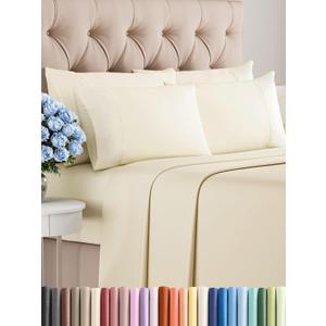 CGK Linens Queen 6 Piece Sheet Set - Cooling Sheets for Hot Sleepers - Hotel Luxury Bedding Set with 8-16 Inch Deep Pockets - 1 Flat & 1 Fitted & 4 Pillowcases - Soft, Comfy & Wrinkle Free - Off White