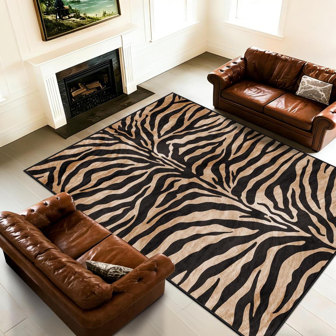 Faux Zebra Print Rug : 8x10 Feet Western Area Carpet for Bedroom Living Room Large Animal Skin Rug