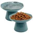 VCEPJH Elevated Cat Bowls 6.1in Shallow Cat Food Plate Pack of 2 Ceramic Raised Cats Dish Flat Anti Whisker Fatigue Wide Pet Food & Water Feeder for Indoor Kitty Kitten (Blue)
