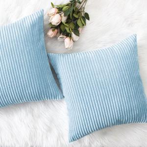 Home Brilliant Decorative Pillow Cover Light Blue Soft Velvet Corduroy Striped Set of 2 Square Throw Pillow Covers for Couch, 18 x 18 inch, Teal
