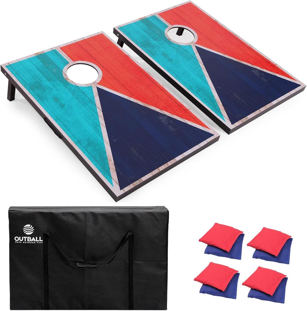 Outball Cornhole Set Corn Holes Sets with Bags & 8 Bean Bags, Cornhole Boards Bean Bag Toss Games for Adults and Family Outside Lawn Beach Backyard 3x2 Feet