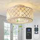 18 Inch Caged Ceiling Fans with Lights, Crystal Fandelier Ceiling Fan and Remote/APP Control Low Profile Ceiling Fan for Bedroom Living Room Dining Room Kitchen Indoor, Including Bulb (Rustic White)