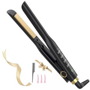 Arhoet Flat Iron, 1/2 Inch Hair Straightener and Curler 2 in 1, Ceramic Ionic Floating Plates for Less Frizz, 10s Quick Heat Up, Hair straighteners for Women, Straightener for All Hair Types(Black)