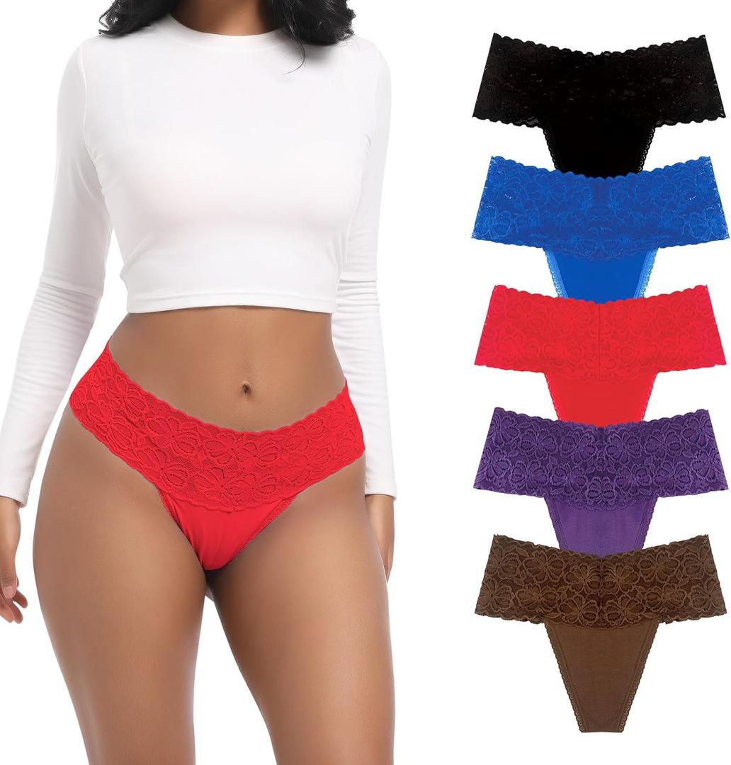 Umiehary Women Leaf Print High Waisted Tummy Control Lace Thong Stylish Comfort for Everyday Wear Small to 4XLarge (5 Gloomy)