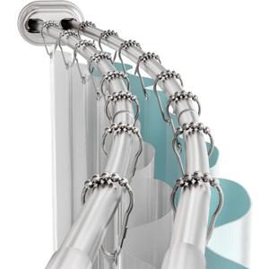 Zenna Home Double Curved Shower Curtain Rod, No Drill, 50-72 Inch Adjustable Tension Curved Shower Rod for Bathroom, Rustproof Double Rod, Non-Slip, Adds Room in Shower, Satin Nickel