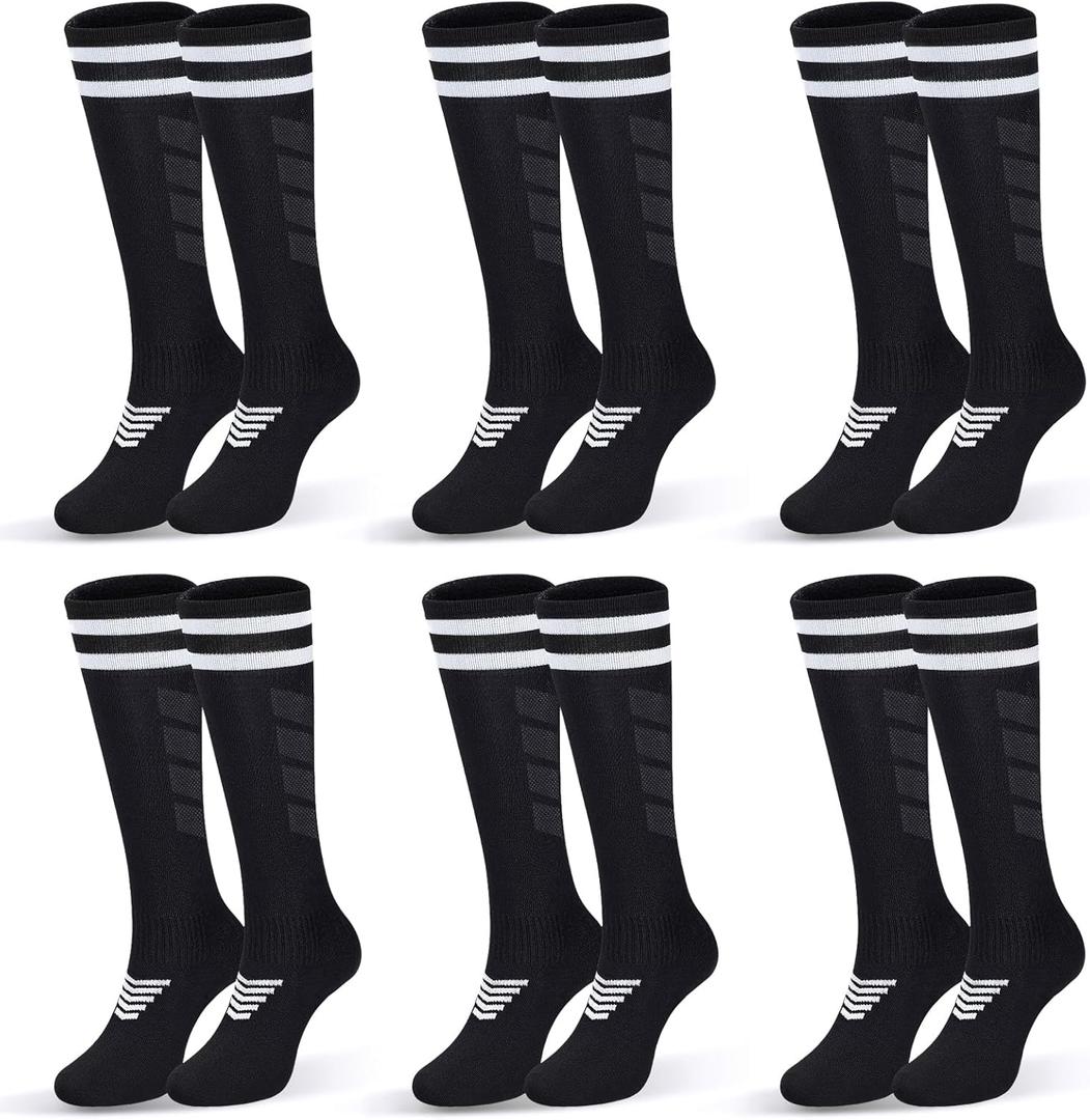6 Pairs Kids Soccer Stretchy Knee High Tube Socks Colorful Football Athletic Team Socks for Boys Girls (4-8 Years)
