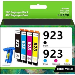 923 Ink Cartridges for HP Printers Compatible for HP 923 Ink Cartridges HP923 for HP Officejet Pro 8130e 8120e 8135e 8139e 8120e 8125e Printers (4 Pack 923 Ink Black Cyan Magenta Yellow Without Chip)