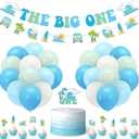 Vansolinne The Big One Surf Birthday Party Decorations for Summer Surfing Beach First Birthday Surfboard Decor Supplies Swimming Pool Hawaii Party Banner Cake Topper Cupcake Toppers Latex Balloons Boy