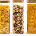 SHOWIN Glass Pasta Storage Jars Square 73oz, 3 Pack Glass Jars With Bamboo Lids, Tall Kitchen Storage Containers For Pasta, Storage For Pantry Organizers
