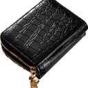 Trendy Crocodile Patterned PU Card Holder, Zippered Multi-slot Small Purse for Men & Women (Black)