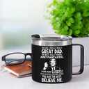 Dad Gifts from Daughter Son - Best Dad Mug Gifts for Valentines Day, Funny Birthday Gift Ideas for Dads, Fathers, Men, 14 OZ Stainless Steel Insulated Travel Coffee Mug Cup, Black