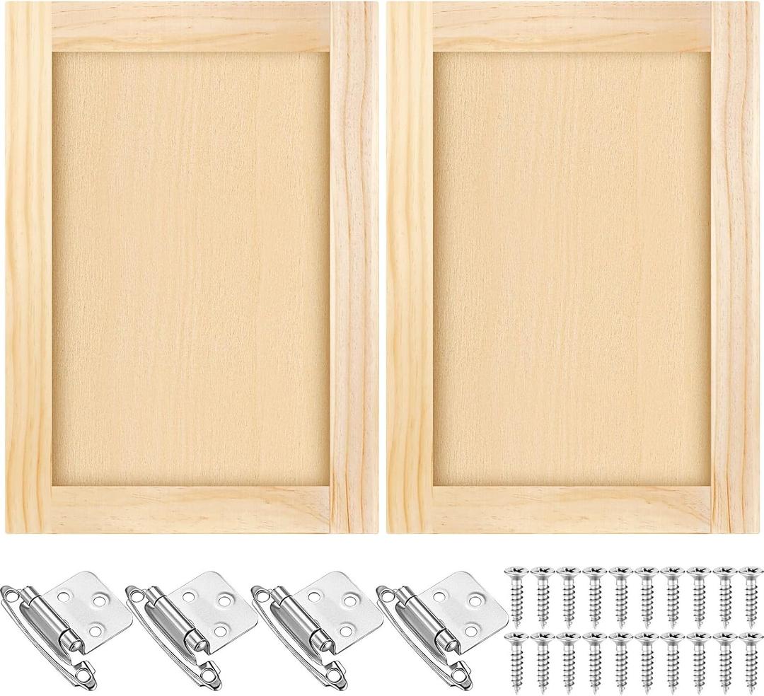 Cinnvoice 2 Pcs 16.25'' W x 22.5'' H Unfinished Pine Kitchen Cabinet Door Replacement with 4 Pcs Cabinet Hinges Wood Shaker Door Front Replacement for Kitchen, Bathroom, Vanity