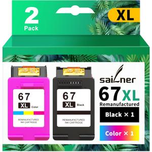 SAILNER 67XL HP Printer Ink, Replacement for HP Ink 67 for HP 67 Ink cartridges Black/Color Combo Pack, Compatible with DeskJet 2755e Ink Cartridges 2700e 2855e 4155e Envy 6055 6455e Printer 67XL Ink