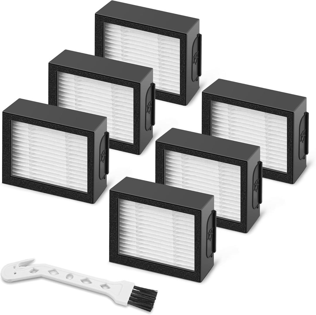 Filter Replacement for Roomba E I & J Series i7 i7+/plus i3 i3+ E5 E6 E7 i4 i6 i6+ i8 i8+ Vacuum Cleaners Parts, 6 Pack 4639161 High Efficiency Filters + 1 Cleaning Brush