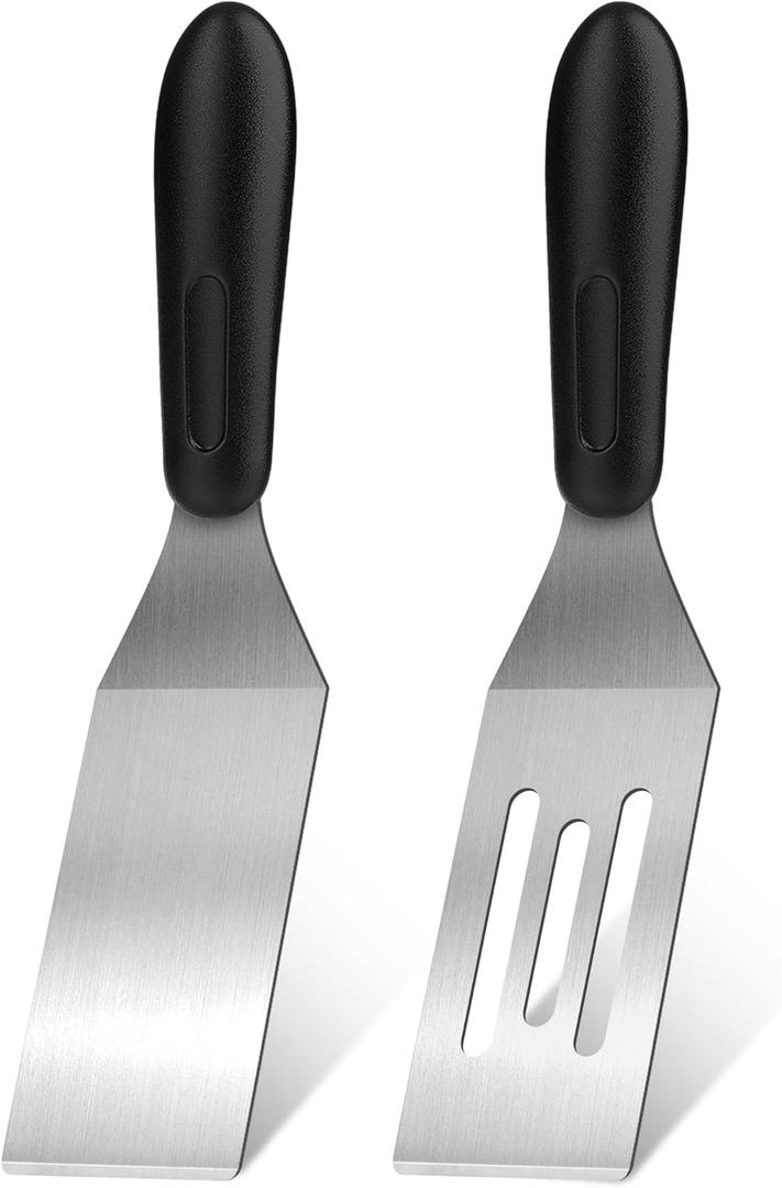 Stainless Steel Spatula Set, Mini Serving Spatula for Kitchen Use, Metal Spatula for Cooking with Heat Resistant Handle, Metal Spatulas for kitchen use for Pancakes, Lasagna, Brownies, Cake, and Cookie (2PC)