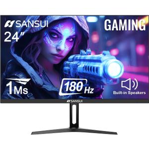SANSUI 24 Inch Gaming Monitor 180Hz, Computer Monitor with Speakers 1*DP 2*HDMI Ports, FHD 1080P 110% sRGB VESA Support Eye Cares (One HDMI Cable Included ES-G24F4S)