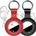 2 Pack Compatible with Apple Airtag Holder with Keychain,IPX8 Waterproof GPS Cover for Air-Tags Shockproof [Anti-Scratch] Item Finders Case for Pets,Kids,Luggage-Black+Red