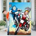 PANTIDE Motocross Photo Door Banner Backdrop Props, Large Satin Photo Background Face Photography Banner Decor Dirt Bike Theme Party Favor Supply Decorations Funny Party Games for Kids, 59 x 39 Inch