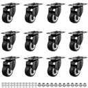 1.5" Casters Set of 12 Heavy-Duty Industrial Caster Wheels Double Ball Bearing Swivel PU Casters Noiseless for Workbench, Furniture, Plate Castors Black
