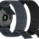 2 x Abanen Hook and Loop Quick Dry Watch Band for Fenix 8 47mm/ epix Pro 47mm / Fenix 7/6/5, 22mm Woven Nylon Ultralight Sport Wristband Strap for Garmin Instinct 2, Instinct 3 45mm