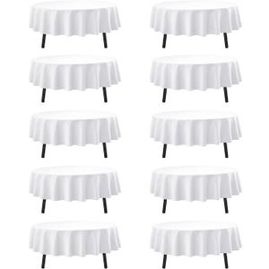 10-Pack White Round Tablecloths, 70 Inches, Stain-Resistant Polyester for 3-4 Ft Round Tables - Washable Table Covers for Weddings, Banquets, Birthday Parties, Events