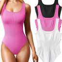 OQQ Women's 3 Piece Bodysuits Sexy Ribbed Sleeveless Square Neck Tank Tops Leotard 2025 Trendy Outfits, M