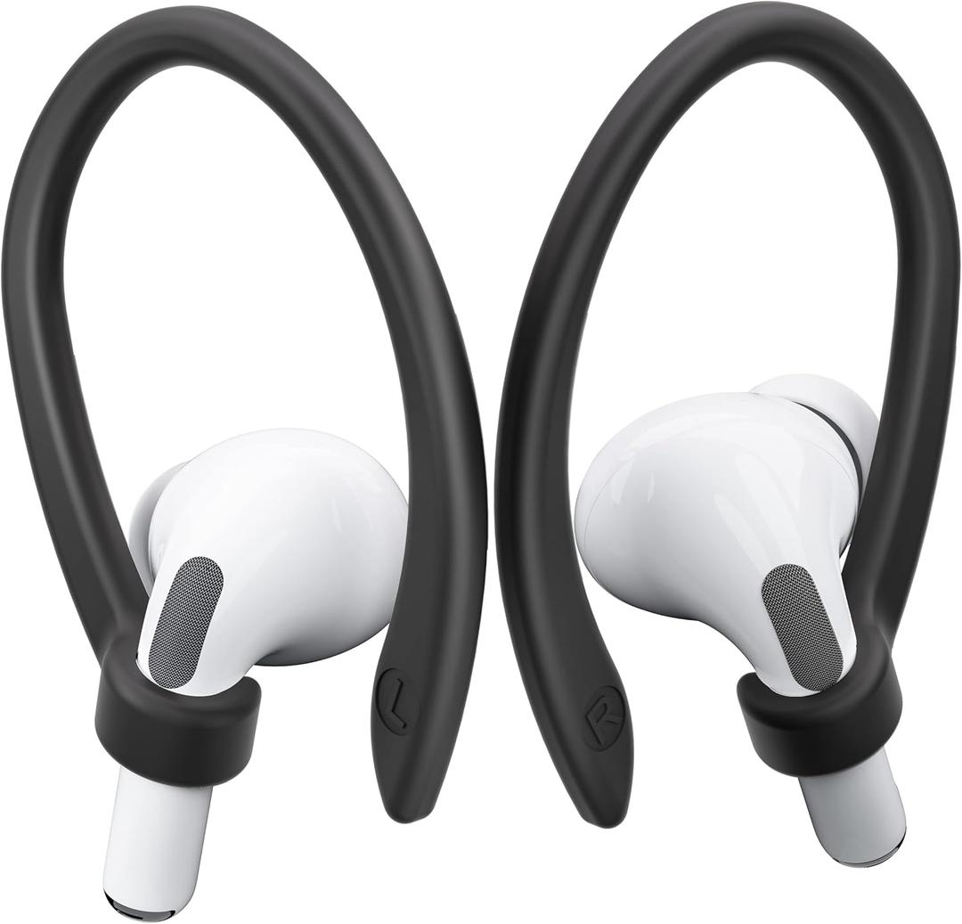 2 Pairs AirPods Ear Hooks for AirPods Pro 2, AirPods Pro, AirPods 4, 3, 2 & 1, Upgraded Anti Slip Sports Clip Hooks for AirPods 1, 2, 3, 4,Pro and Pro 2  Black