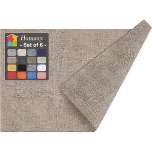 Homaxy Faux Leather Heat Resistant Placemats for Dining Table Set of 6, Waterproof Wipeable Washable PU Table Mats, Easy to Clean Anti-Slip Place Mats, 11.8" x 17", Light Brown