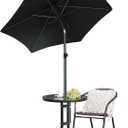 AMMSUN 6ft Patio Umbrella Outdoor Table Umbrellas with Push Button Tilt, UPF50+ Premium Steel Pole and Ribs for Deck, Lawn, Garden, Backyard & Pool (Black), 5.8ft