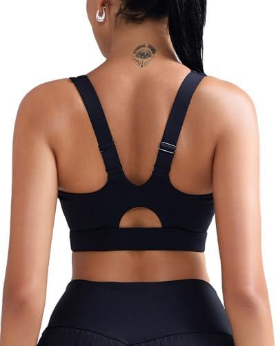 SONGSKY Sports Bras for Women High Impact,Adjustable Racerback Molded Cup Running Sports Bra with Sewn in Pads, Medium, Black 