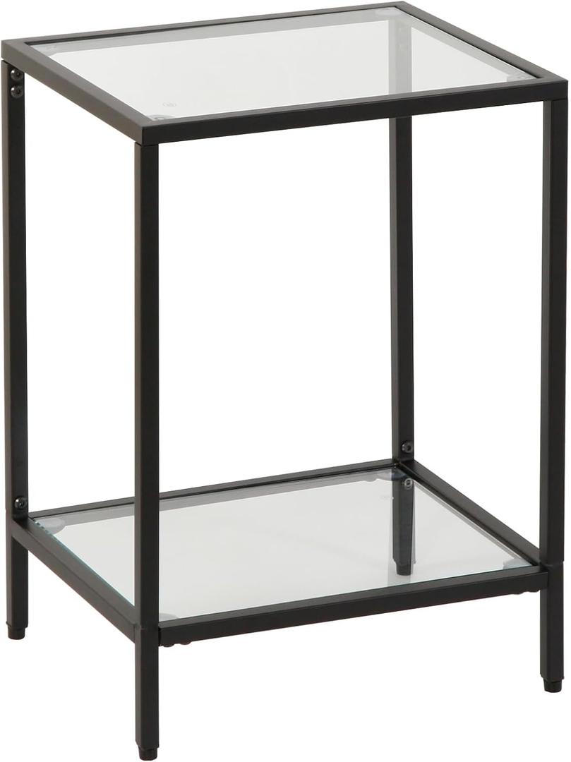 Modern 2-Tier Tempered Glass End Table - Stylish Black Metal Side Table for Small Spaces, Perfect for Living Room & Bedroom (Black, 1PCS)