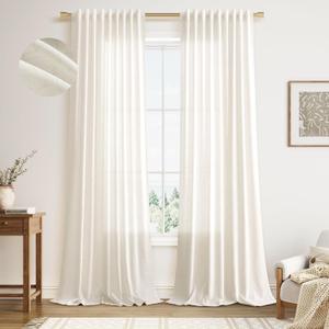 Nanspring Linen Curtains 96 Inches Long for Living Room 2 Panels Back Tab Modern Farmhouse Light Filtering 8ft Ceiling to Floor Privacy Boho Drapes for Bedroom Dining Ivory Cream W52 x L96 (Natural)