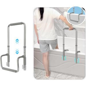 Bath Tub Handles for Seniors Shower Rails Elderly Adults Safety, Bathtub Clamp Grab Bars Helper No Drill, Handicap Bathroom Tub Support Bar Assist Devices, Help Getting Out of Bathtub