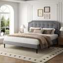 King Size Bed Frame, King Size Platform Bed Frame with Upholstered Button Tufted Headboard, Strong Wood Slats, No Box Spring Needed, Mattress Foundation, Easy Assembly Grey