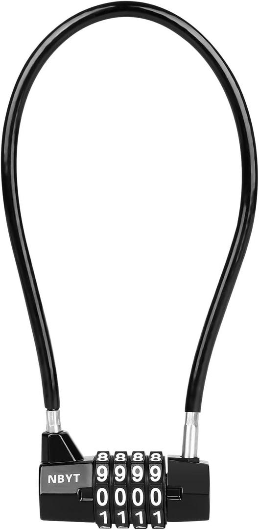Cable Locks with Combination,Steel Cable Rope Wire 4-Digit Combination Lock with Resettable Code for Bikes, Lockers, File Cabinets, Wardrobes, Small Fences,gate Lock, Pool Padlock. (Span5.9",Cable length11*0.2 in)