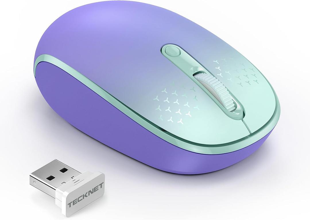 TECKNET Wireless Mouse, 2.4G Quiet Computer Mouse with USB Receiver, 4 Buttons Portable Cordless Mice for Chromebook, Laptop, PC, Mac, 800/1200/1600 DPI (Gradient Purple)
