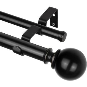 KAMANINA 1 Inch Double Curtain Rod 72 to 144 Inches(6-12 Feet), Black Telescoping Curtain Rods for Windows 66 to 120 Inches, Heavy Duty Drapery Rod with Round Finials