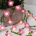 Cherry Blossom Decor Flower String Lights Vines with Fairy Lights Christmas, 30 LED Copper with Remote Control Battery Operated Pink Flower Garland Leaf for Locker,Bedroom, Wall,Christmas Decorations