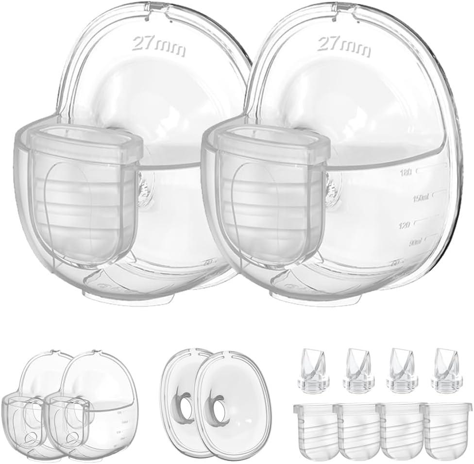 Two Full Sets Breast Pump Parts with 27mm Flange Compatible with Lansinoh Discreet Duo/NCVI/Nuliie/NICEGREEN Life/Zooawa S32 Breast Pump Replacement Parts,S32 Pump Parts,Extra Duckbill Valve&Diaphragm (2set-27mm Overall)