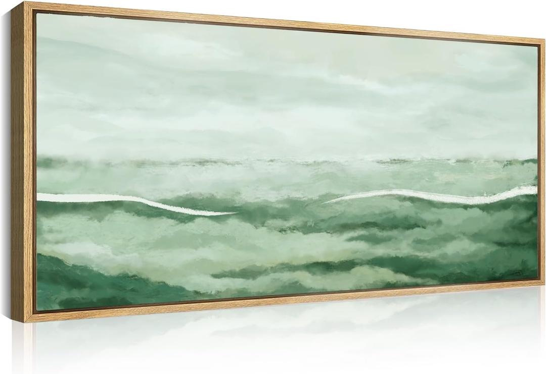 Large Green Wall Art 20x40 Inch Green Abstract Wall Decor Framed Neutral Painting for Living Room Bedroom Dining Room