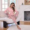 Frcdaunrs Pajama Set Pack for Women 2 Piece Long Sleeve Sleepwear Tops and Heart Printed Pants Soft Loungewear Ladies Pjs Set