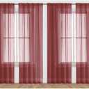 SpaceDresser Burgundy Sheer Curtains 4 Panels Rod Pocket Semi-Sheer Curtain 63 Inches Long Light Filtering Voile Window Drapes for Bedroom Living Room Kitchen, Each 52W x 63L