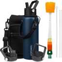 Insulated Water Bottle 40oz,Triple Wall Vacuum Stainless Steel(Dishwasher Safe),Leak Proof & Non-BPA, Flask Jug with Paracord Handle & Straw Spout Lids Sports Navy Blue