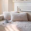 Neelvin Beige Faux Fur Cozy Fluffy Double-Sided Decorative Throw Pillow Covers 12x20 inch Set of 2,Velvet Pillowcase Cushion Case for Sofa Couch