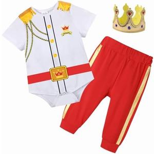 Xuomuen Baby Boys Prince Charming Bodysuits Costume Outfit Royal Prince Dress up with Crown for Infant Halloween Cosplay, 18-24 Months